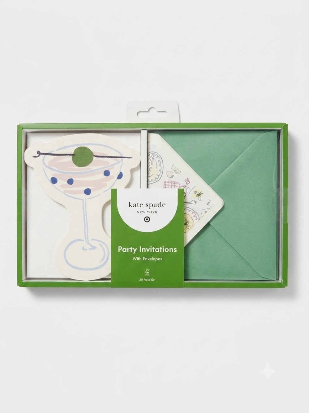 Kate Spade Martini Cocktail Shaped Party Invitations with Envelopes